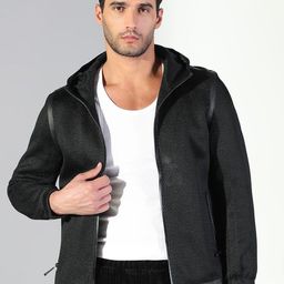 SHOWOFF Men Hooded Self Design Casual Windcheater Biker Jacket-picture-30