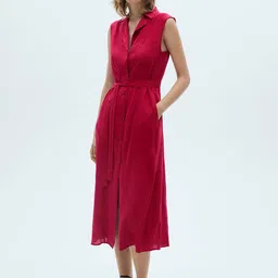 MANGO Belted Shirt Midi Dress-image-16