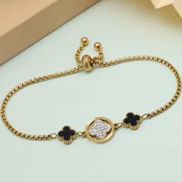 PREYANS Women American Diamond Gold-Plated Wraparound Bracelet-image-7