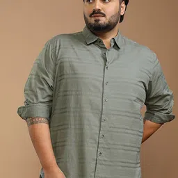 HIGHLANDER Men Striped Plus Size Longline Cotton Shirt-image-30