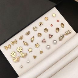 ABDESIGNS Set Of 16 Gold-Plated Contemporary Studs Earrings-2