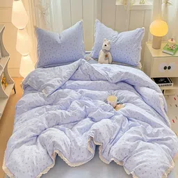 JC HOME Blue & White 4 Pieces Printed Double King Bedding Set-picture-25