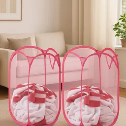 Kuber Industries 2-Pcs Pink Mesh Laundry Basket 20 L-image-49