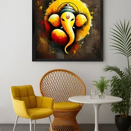 999Store Brown & Yellow Lord Ganesha's Printed Canvas Wall Art-image-81