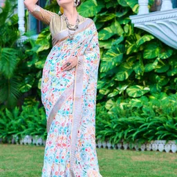 Sidhidata Floral Zari Block Print Saree-5