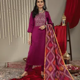 KSUT Women Ethnic Motifs Embroidered Regular Kurta with Trousers & With Dupatta-image-27