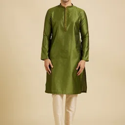 Manyavar Floral Woven Design Mandarin Collar Straight Kurta With Trousers-picture-58