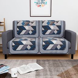 RUBOXA Grey & Off White Printed Velvet 4 Piece Sofa Cover-image-46