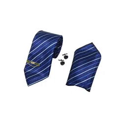 RARE COMBEE GROUP Men Striped Silk Neck Tie Pocket Square & Cufflinks Accessory Gift Set-image-19
