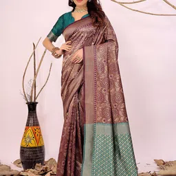 KALINI Floral Woven Design Zari Kanjeevaram Saree With Blouse Piece-picture-31
