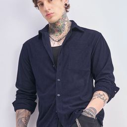 HIGHLANDER Men Oversized Fit Textured Spread Collar Casual Shirt-image-8