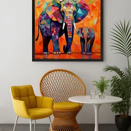 999Store Orange & Blue 1 Piece Geometric Elephant Canvas Wall Art-picture-53