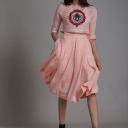 MATI Embroidered Round Neck Crop Top With Skirt-image-18