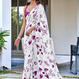 PEENGAX Floral Pure Cotton Block Print Saree-image-41
