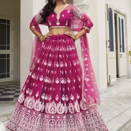 DIVASTRI Embroidered Thread Work Semi-Stitched Lehenga & Unstitched Blouse With Dupatta-picture-42