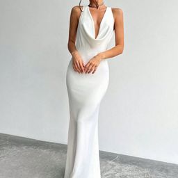 CLAFOUTIS Cowl Neck Crepe A-Line Maxi Dress-image-59