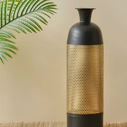 Home Centre Corsica Ailbern Black & Yellow Metal Jaali Floor Vase-image-24