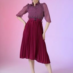 Raiyani Fashion Print Puff Sleeve Applique Georgette Fit & Flare Dress-picture-0