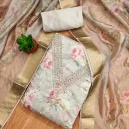 Panzora Floral Printed Beads And Stones Unstitched Dress Material-image-85