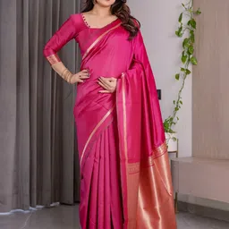 ALMAARI FASHION Women Solid Zari Pure Silk Kanjeevaram Saree-picture-3