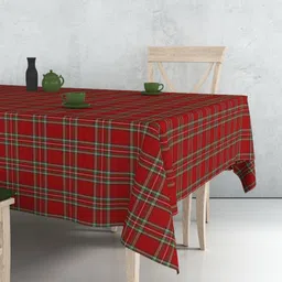 HOME COLORS.IN Maroon Checked Cotton 8-Seater Table Cover-24