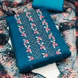 Panzora Floral Embroidered Thread Work Organza Unstitched Dress Material-image-75