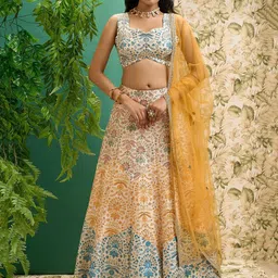 DIVASTRI Embroidered Sequinned Semi-Stitched Lehenga & Unstitched Blouse With Dupatta image 3