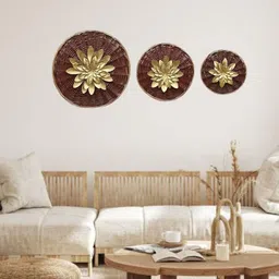 vedas Mystic Indiana Brown Textured Metal Anya Cane Circle Flower Wall Decor-image-45