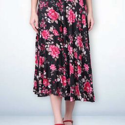 Jinfo Women Floral Printed Flared Midi Skirt With Attached Shorts-image-92