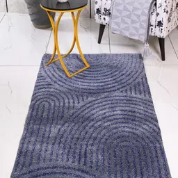 Saral Home Blue Geometric Anti-Skid Polyester Carpet-57