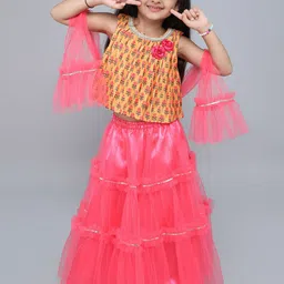 MANY FROCKS & Girls Printed Gotta Patti Net Ready to Wear Lehenga Blouse With Dupatta-picture-13