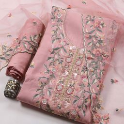 Meena Bazaar Embroidered Art Silk Unstitched Dress Material-image-21