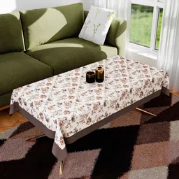 Myntra Elegant Homes Cream & Grey Floral Printed 4-Seater Cotton Centre Table Cover-40