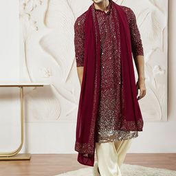 VASTRAMAY Men Ombre Embroidered Regular Sequinned Kurta with Patiala & With Dupatta-picture-5