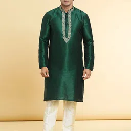 Arihant Rai Sinha Men Ethnic Motifs Embroidered Regular Thread Work Kurta with Churidar-picture-5