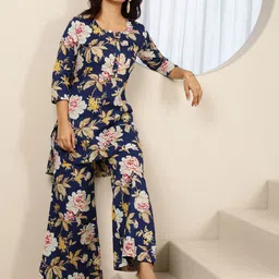 KIMAYRA Women Floral Printed Regular Pure Cotton Kurti with Palazzos-image-82