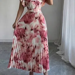 bebe Print Flutter Sleeve A-Line Maxi Dress-image-2