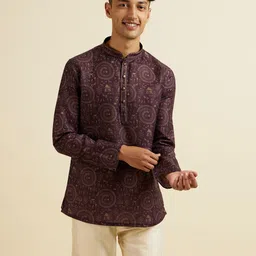 Manyavar Ethnic Motifs Printed Thread Work Mandarin Collar Straight Short Kurta-picture-8