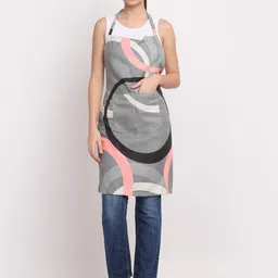 Arrabi Grey & Black Geometric Printed Cotton Aprons With Pockets-26