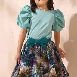 Angel & Rocket Girls Printed Pure Cotton Flared Knee Length Skirts-image-86