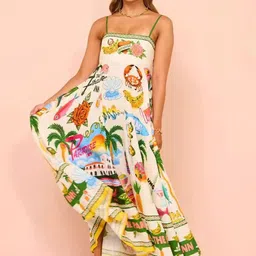 Alamode By Akanksha Women Off White Paradise Printed Summer Maxi Dress-image-98