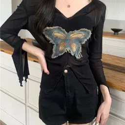 KPOP Women Print V-Neck Bell Sleeve Top-picture-20