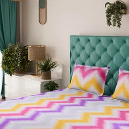 Status White Chevron 104 TC Value Plus King Bedsheet with 2 Pillow Covers- 2.2mx2.4m-image-25