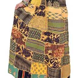 Exotic India Women Long Printed Dori Skirt from Gujarat with Patch Work-image-65