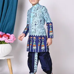 NFC CREATION Boys Ethnic Motifs Printed Regular Dupion Silk Kurta with Dhoti Pants image 5