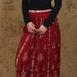 Women Embroidered Flared Maroon Skirt-image-111