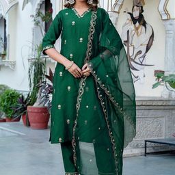 SANISA Women Ethnic Motifs Embroidered Regular Kurta with Trousers & Dupatta-picture-11