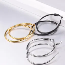 DressBerry Set Of 3 Gold-Plated Circular Shaped Hoop Earrings-7