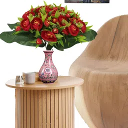 OGI INTERIORS Red & Green Rose Artificial Flower-10