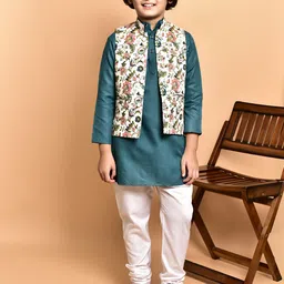 PRINTINDIA Boys Band Collar Straight Kurta with Trouser & Nehru Jacket-image-100